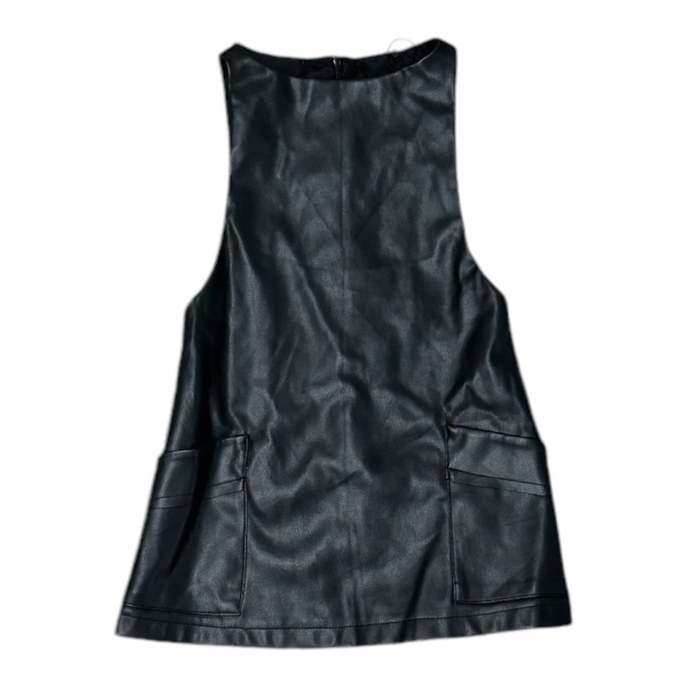 ZARA Faux Leather Black Dress Zara Fall Winter Size 6 Girl Sleeveless‎ Pockets
